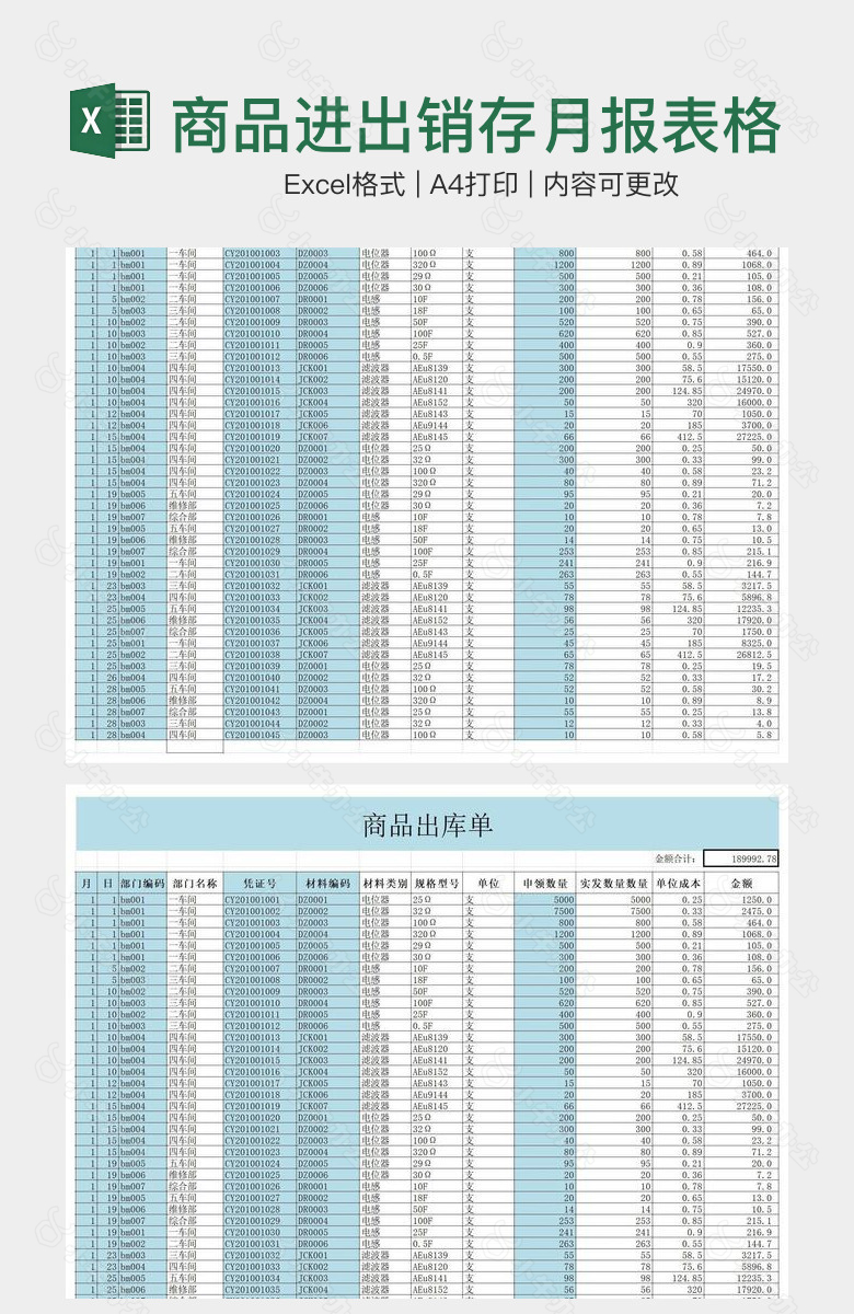 商品进出销存月报表格