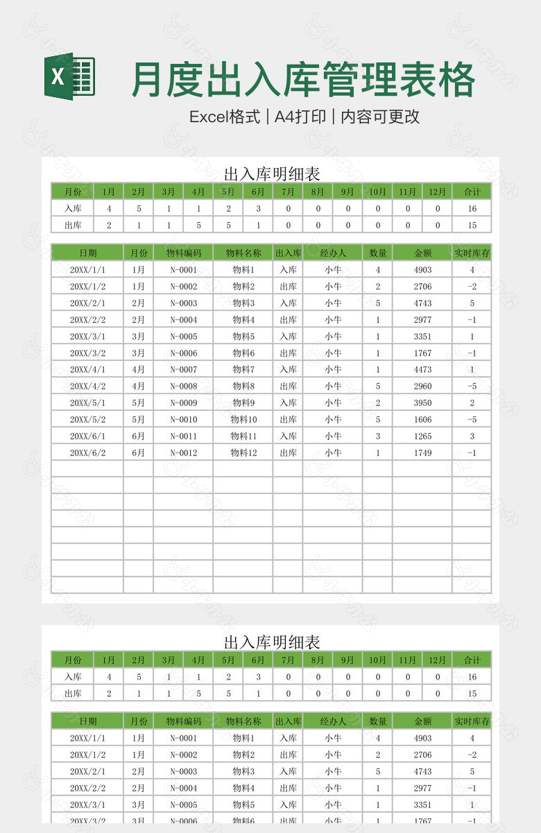 月度出入库管理表格