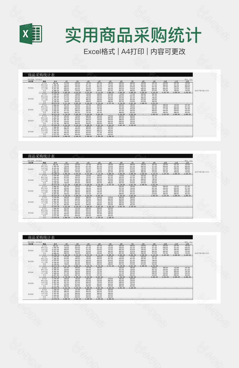 实用商品采购统计表格