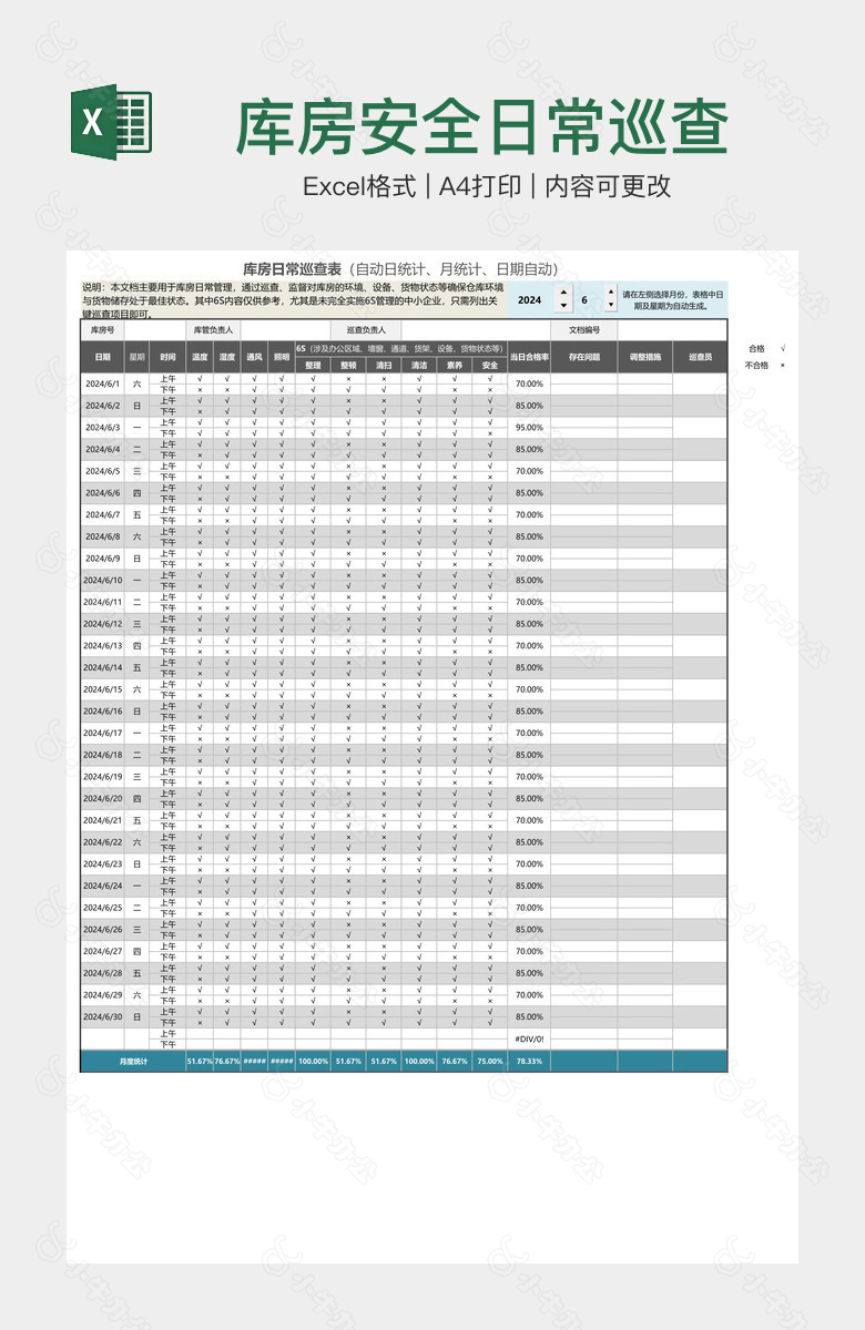 库房安全日常巡查表格