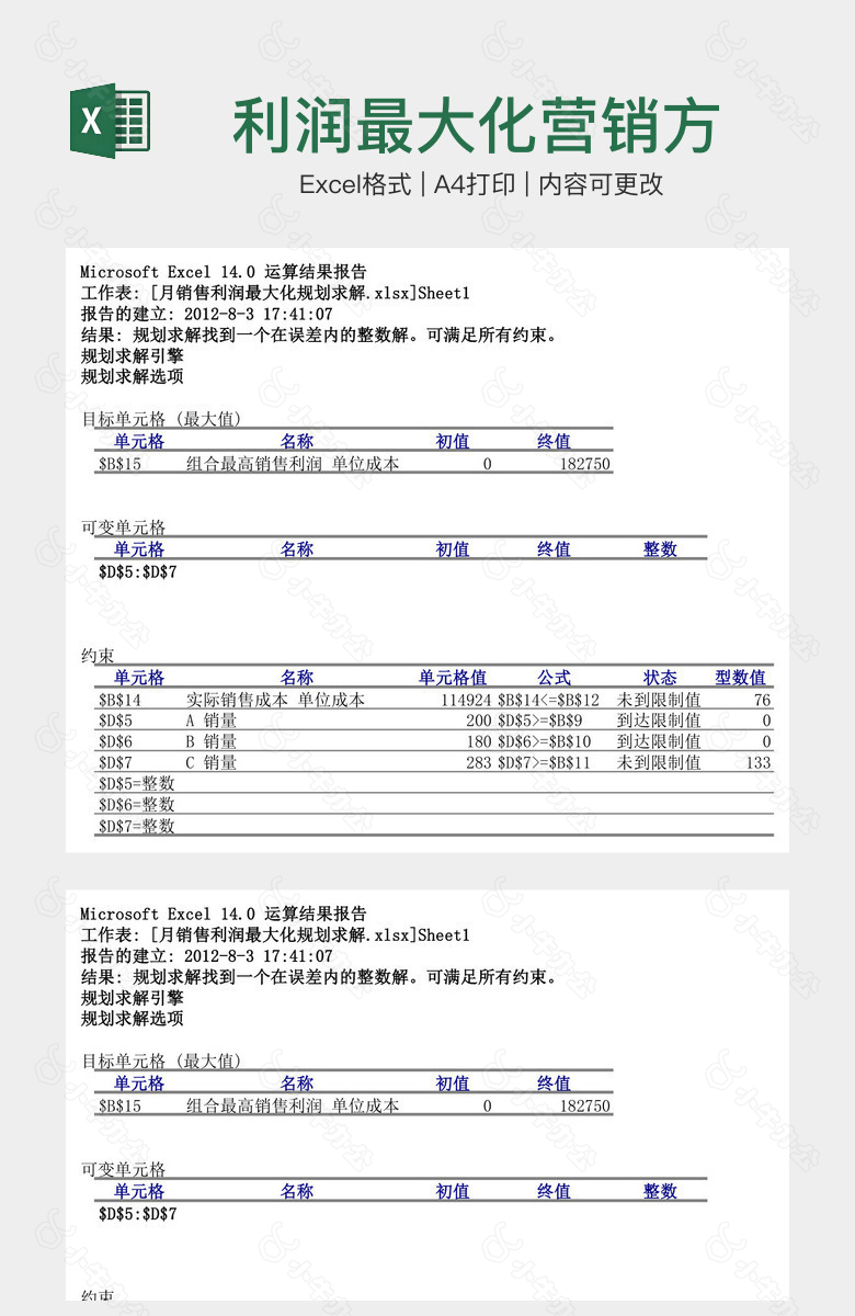 利润最大化营销方案表格