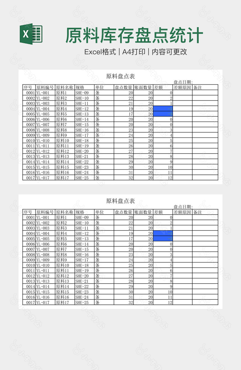 原料库存盘点统计表