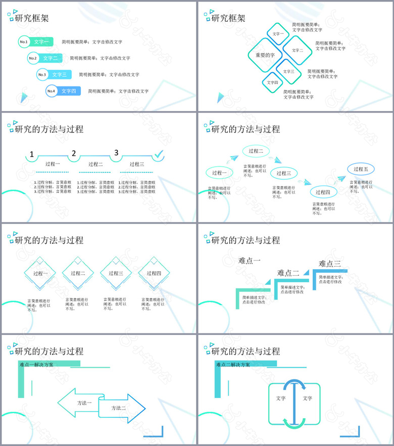 蓝绿渐变简洁学术报告答辩通用PPT模板no.2