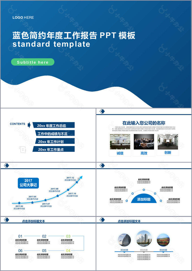 蓝色简约年度工作报告通用PPT模板