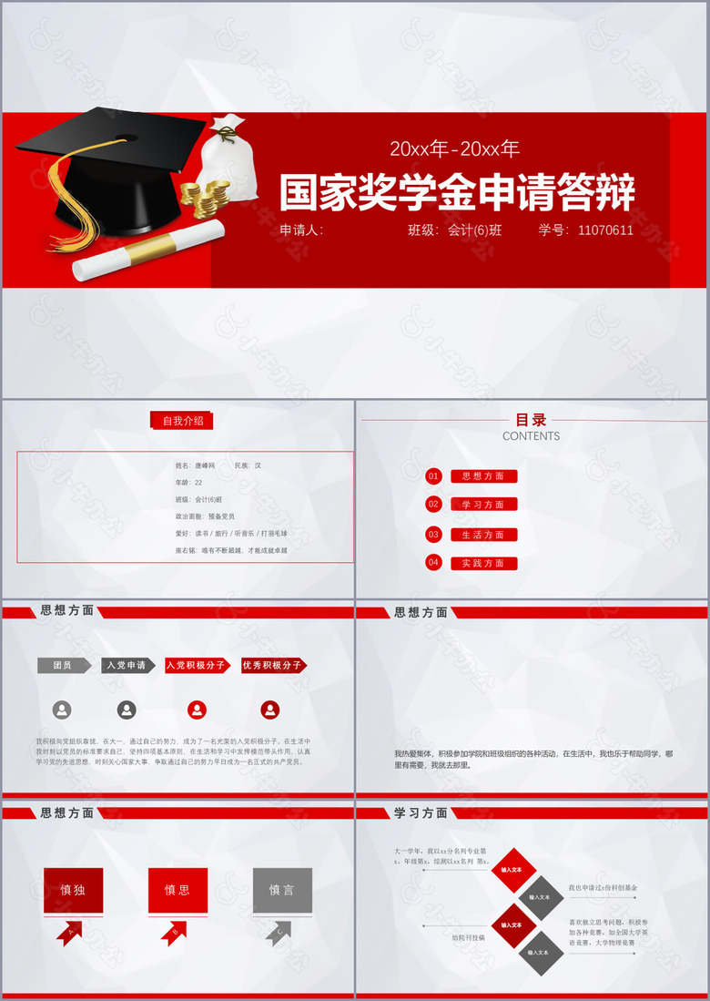 严谨实用国家奖学金申请答辩PPT模板