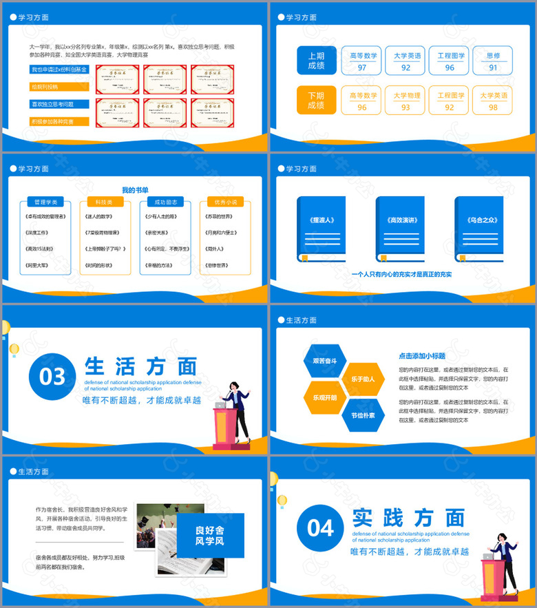 创意蓝色国家奖学金申请答辩PPT模板no.2