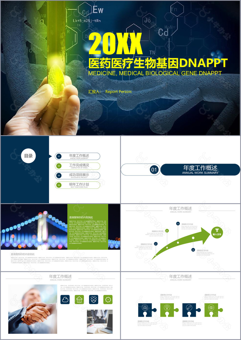 医药医学生物基因工作汇报PPT模板