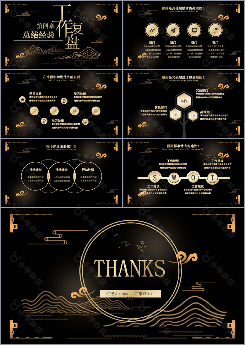 大气烫金风工作复盘汇报总结PPT模板no.3