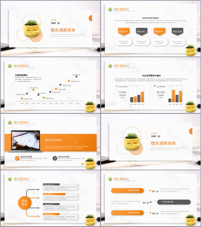 橙色清新夏季优雅工作汇报PPT模板no.2