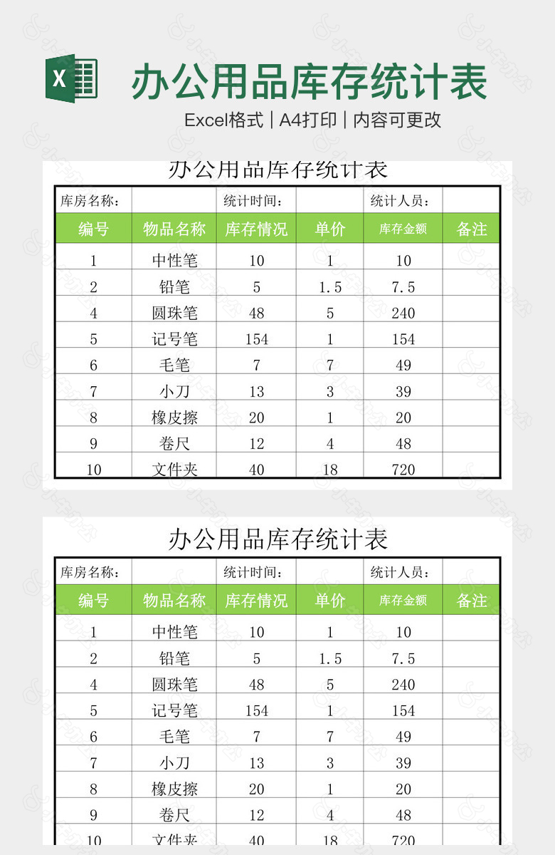 办公用品库存统计表