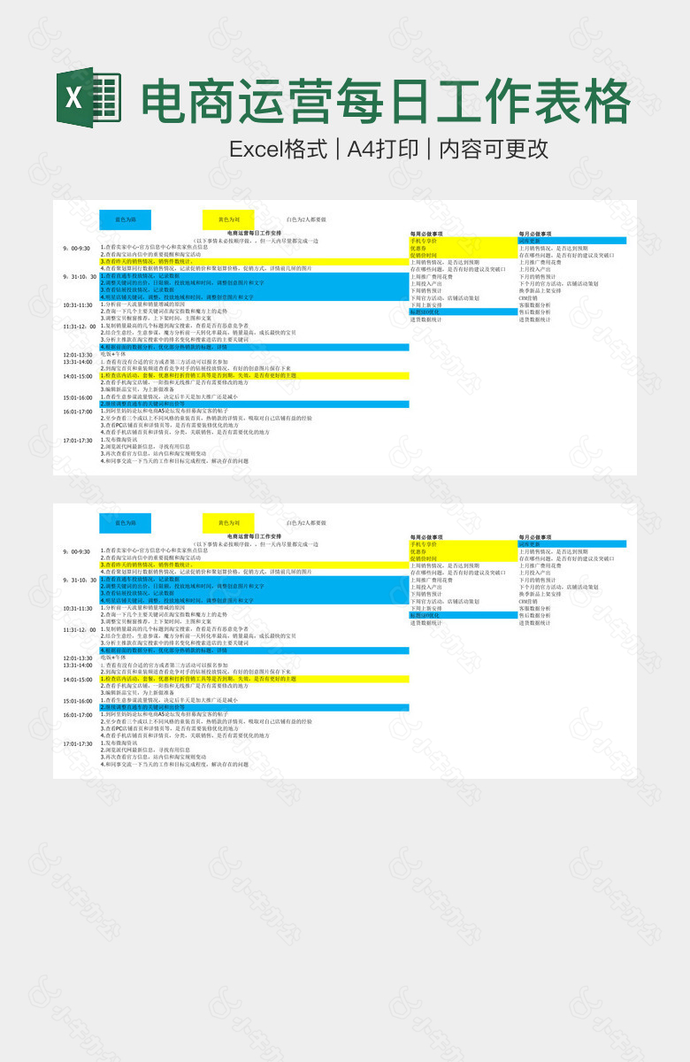 电商运营每日工作表格