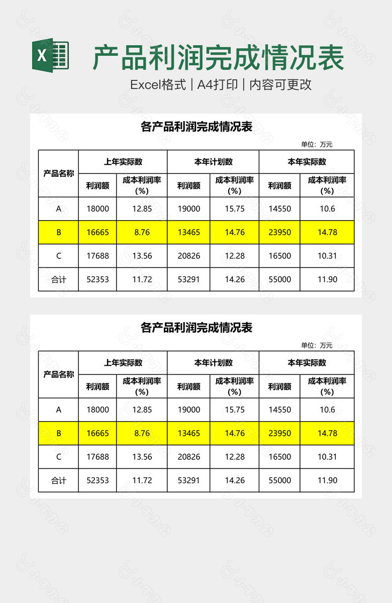 产品利润完成情况表