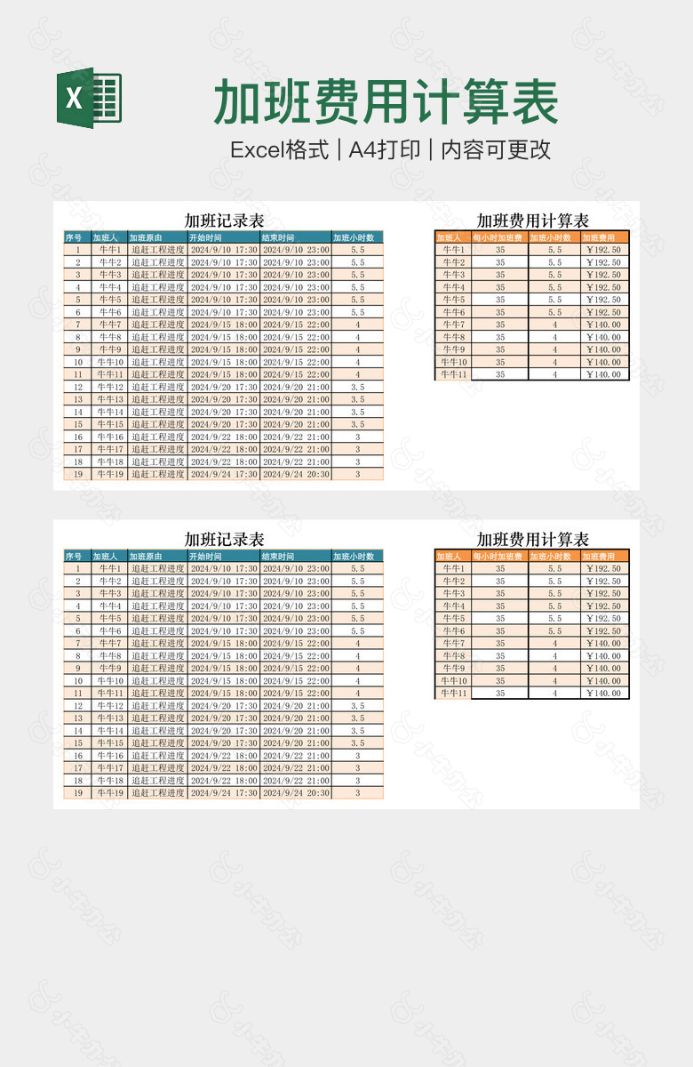 加班费用计算表