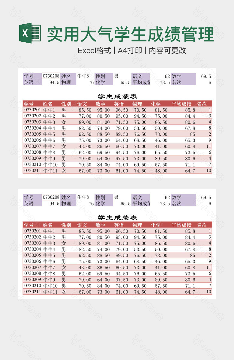 实用大气学生成绩管理表