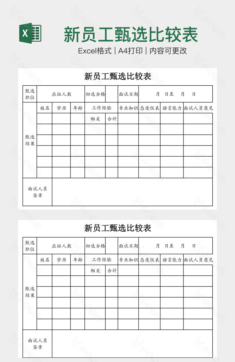 新员工甄选比较表