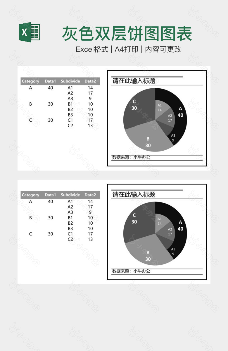 灰色双层饼图图表