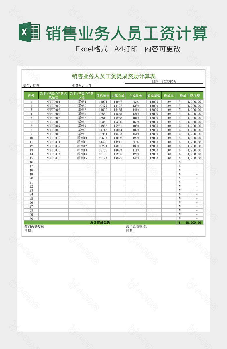 销售业务人员工资计算表