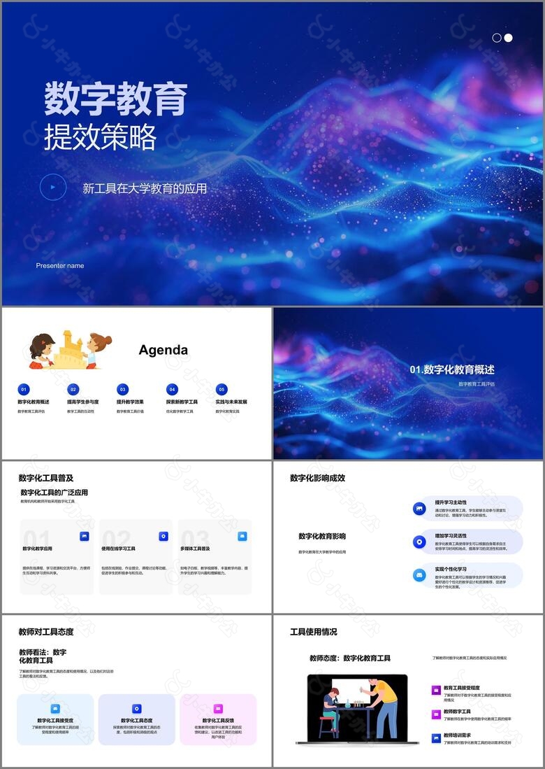 数字教育提效策略PPT模板