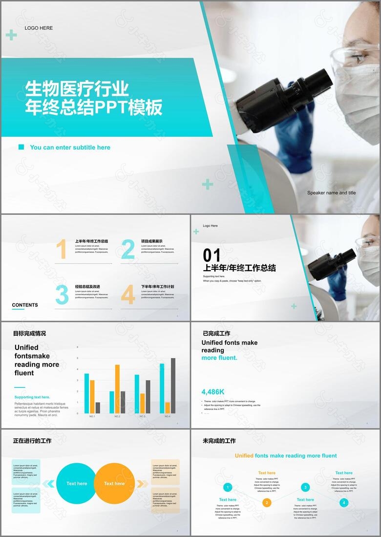 绿色现代商务医疗行业年终总结PPT模板