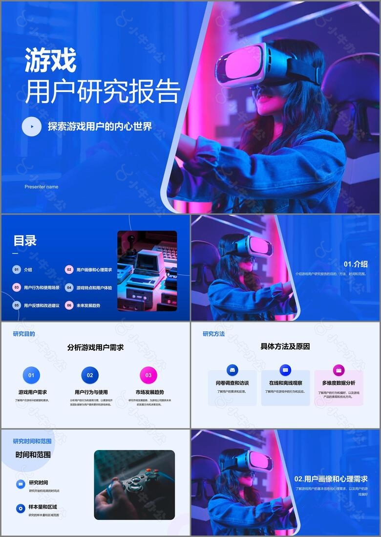 蓝色商务现代游戏用户研究报告PPT模板