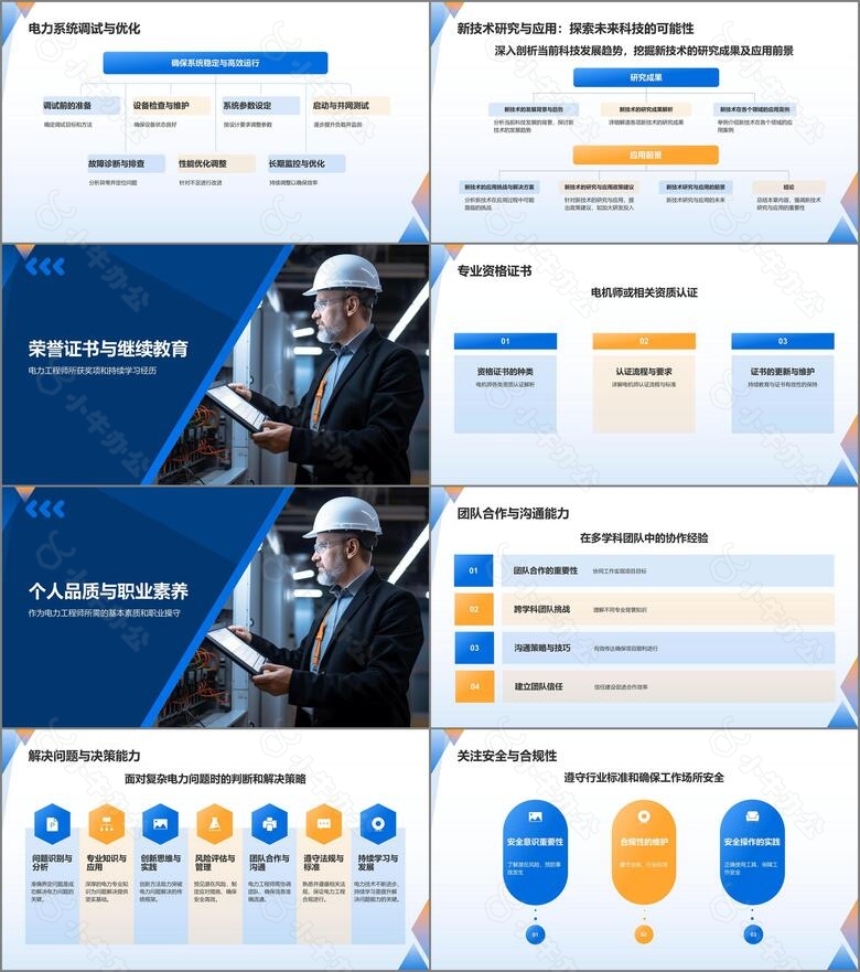 蓝色商务风电力工程师求职简历PPT模板no.2