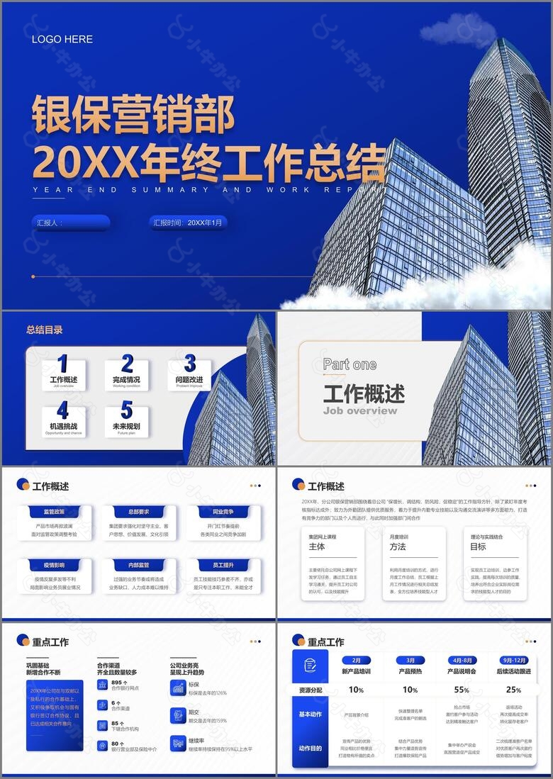 深蓝商务风年终工作总结PPT模板
