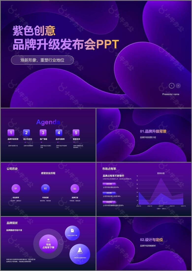 紫色互联网品牌升级发布会PPT模板