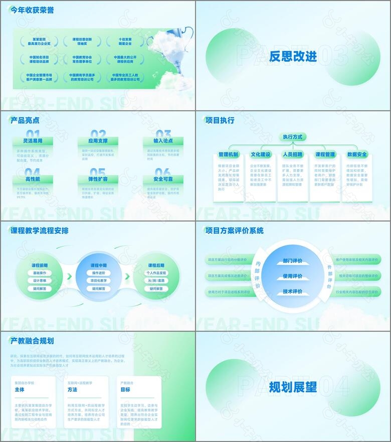 蓝绿轻盈年终总结商务模板no.3