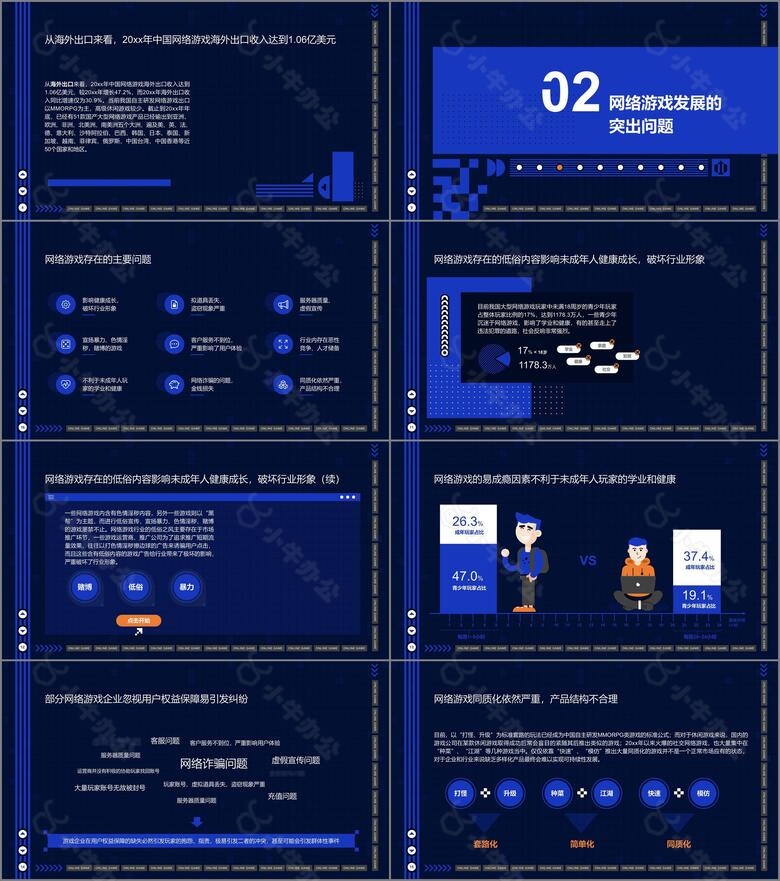 蓝色几何风游戏行业研究报告PPT模板no.2