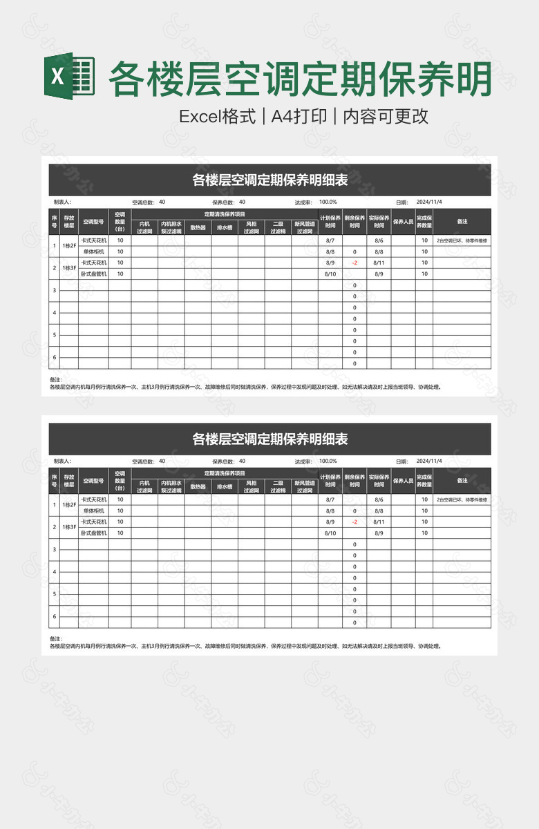 各楼层空调定期保养明细表