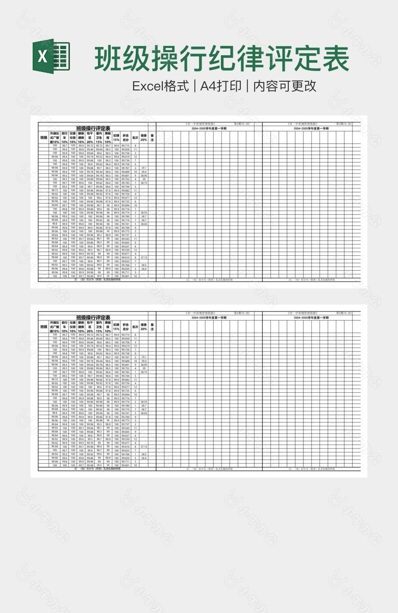 班级操行纪律评定表