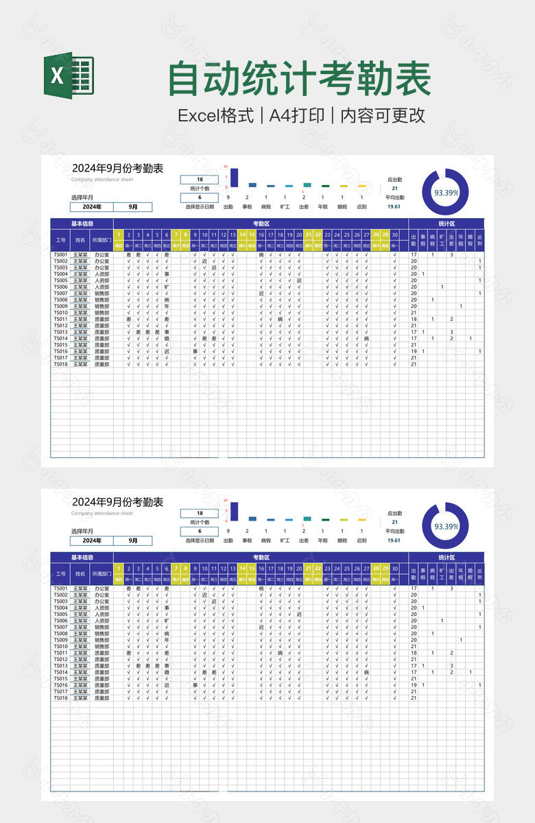 自动统计考勒表