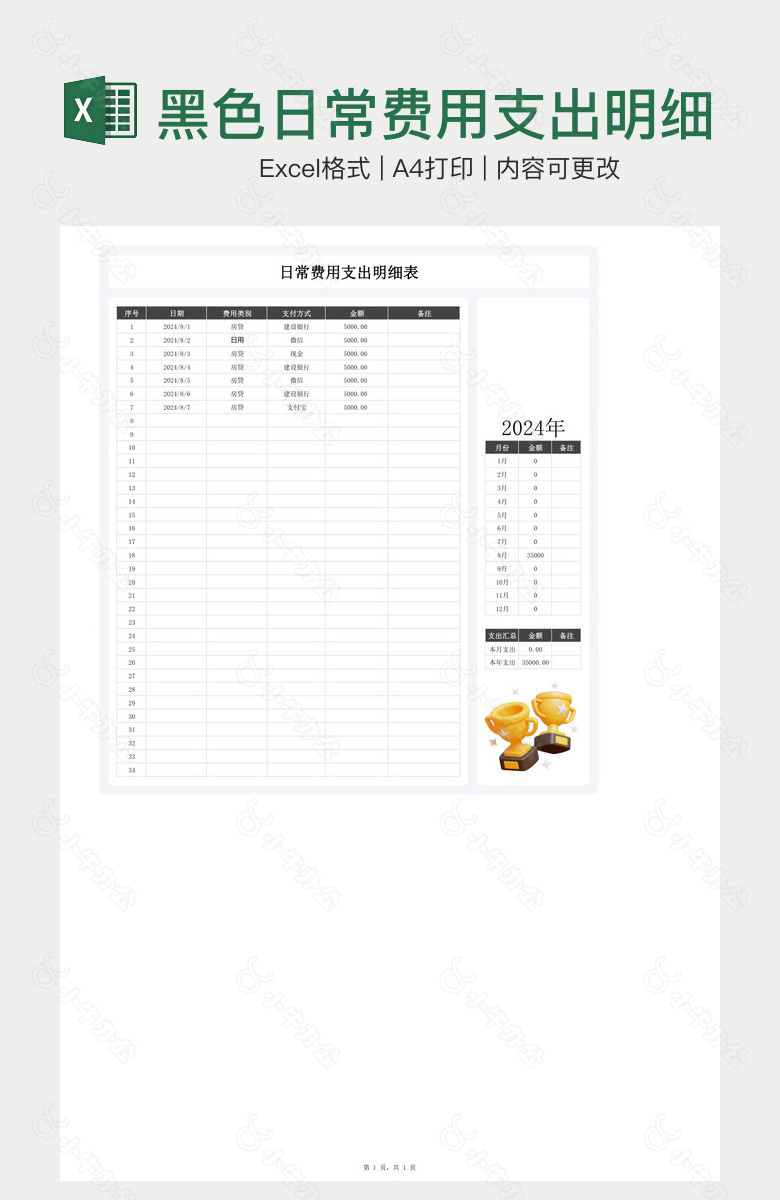 黑色日常费用支出明细表