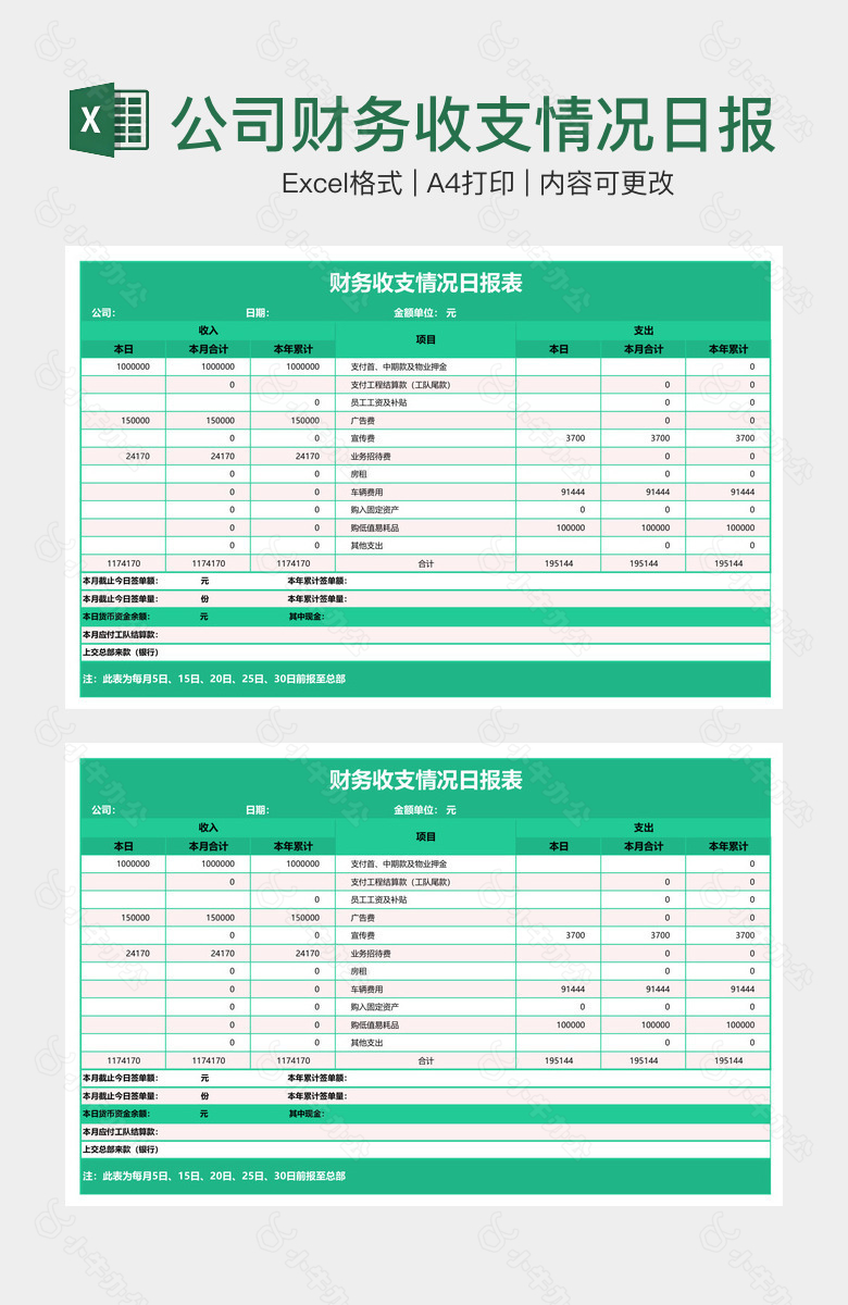 公司财务收支情况日报表