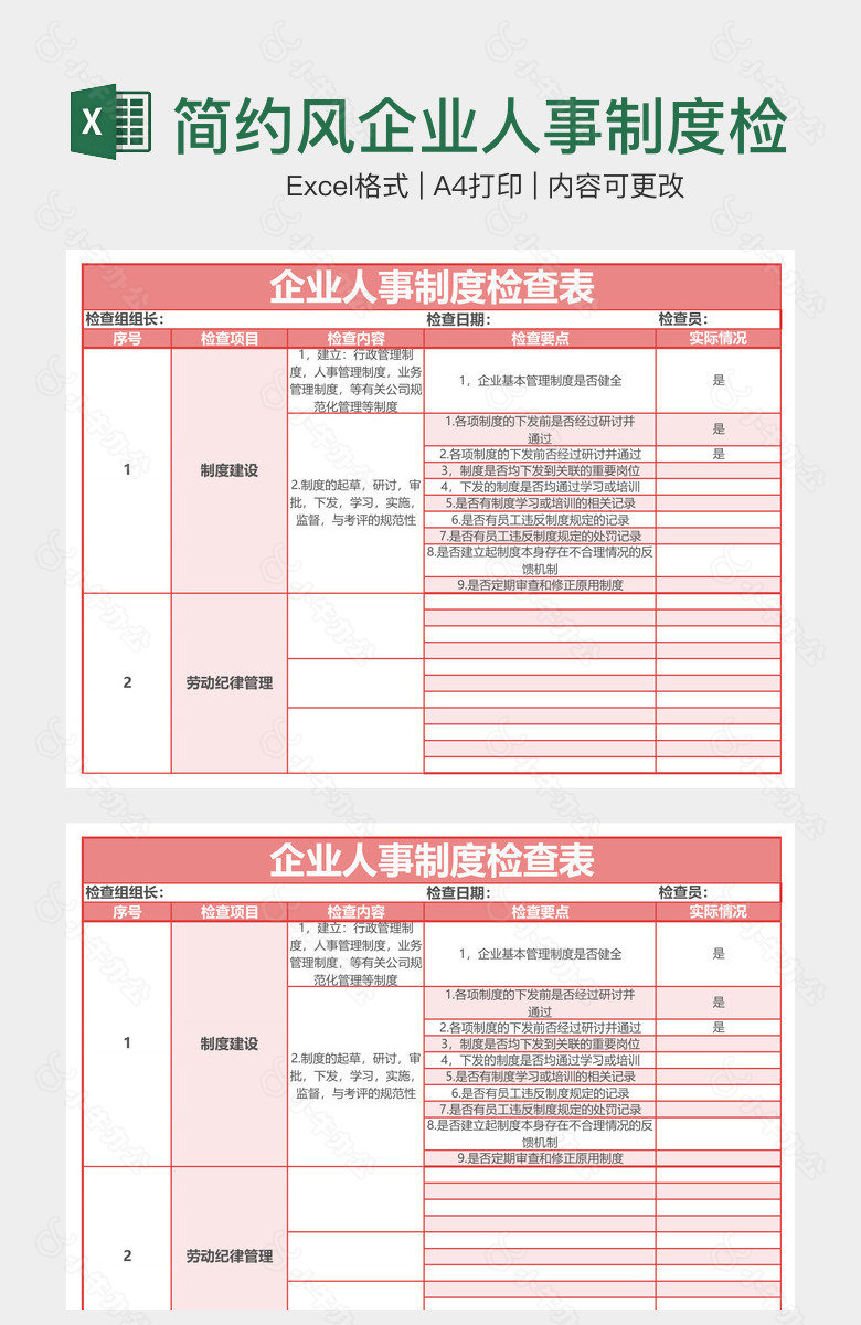 简约风企业人事制度检查表