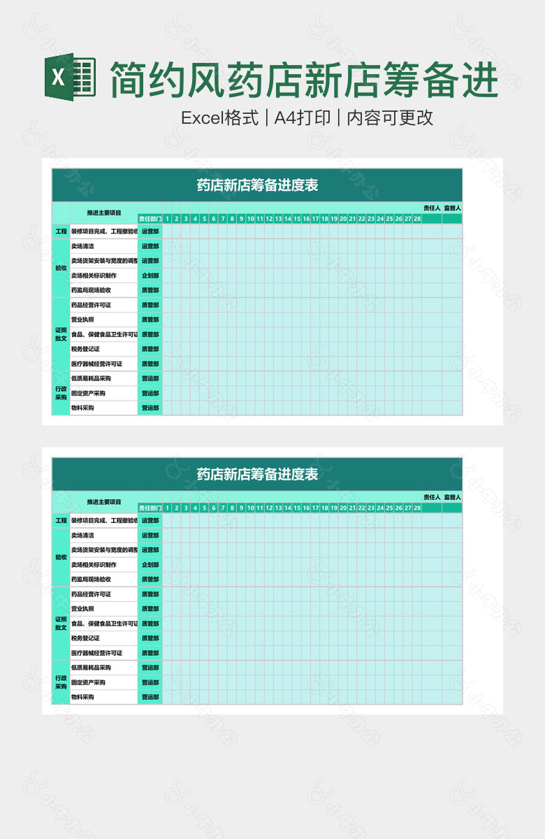 简约风药店新店筹备进度表