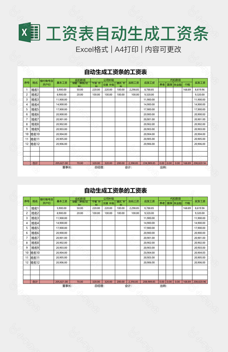 工资表自动生成工资条