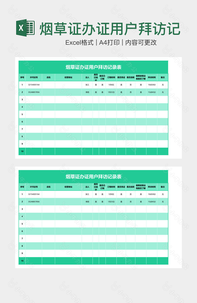 烟草证办证用户拜访记录表