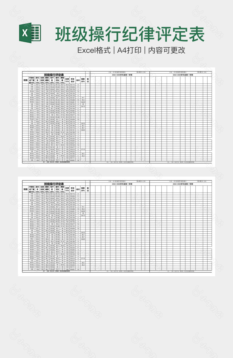 班级操行纪律评定表