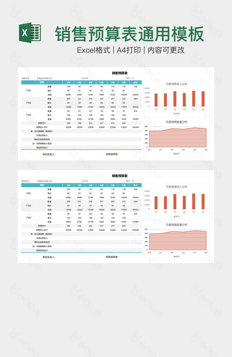 销售预算表通用模板