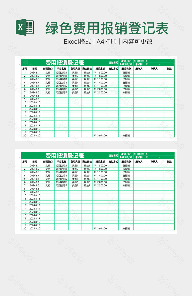 绿色费用报销登记表