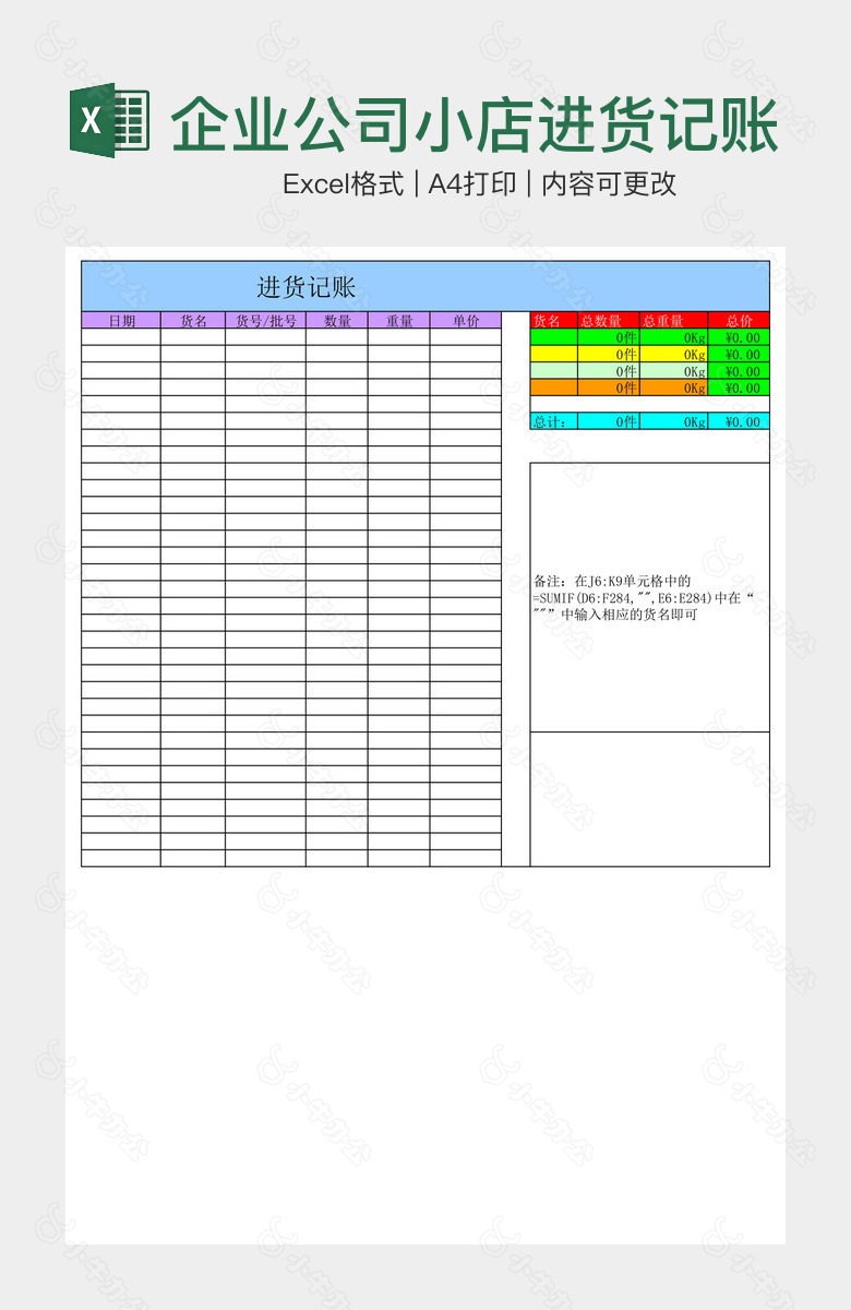 企业公司小店进货记账