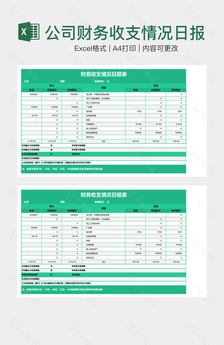 公司财务收支情况日报表