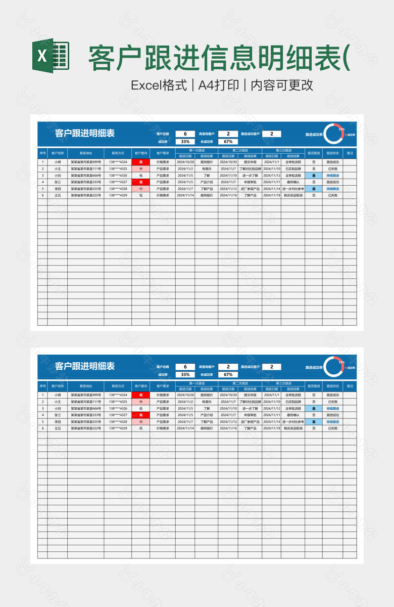 客户跟进信息明细表(自动统计)