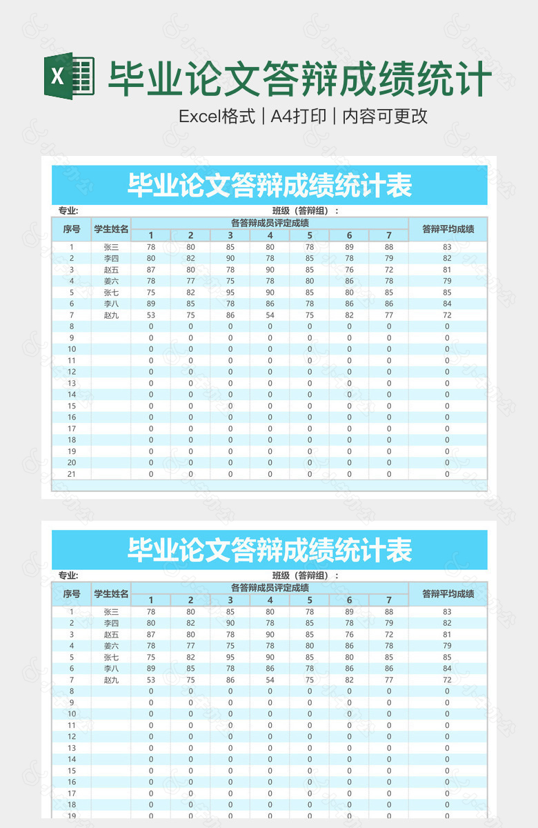 毕业论文答辩成绩统计表