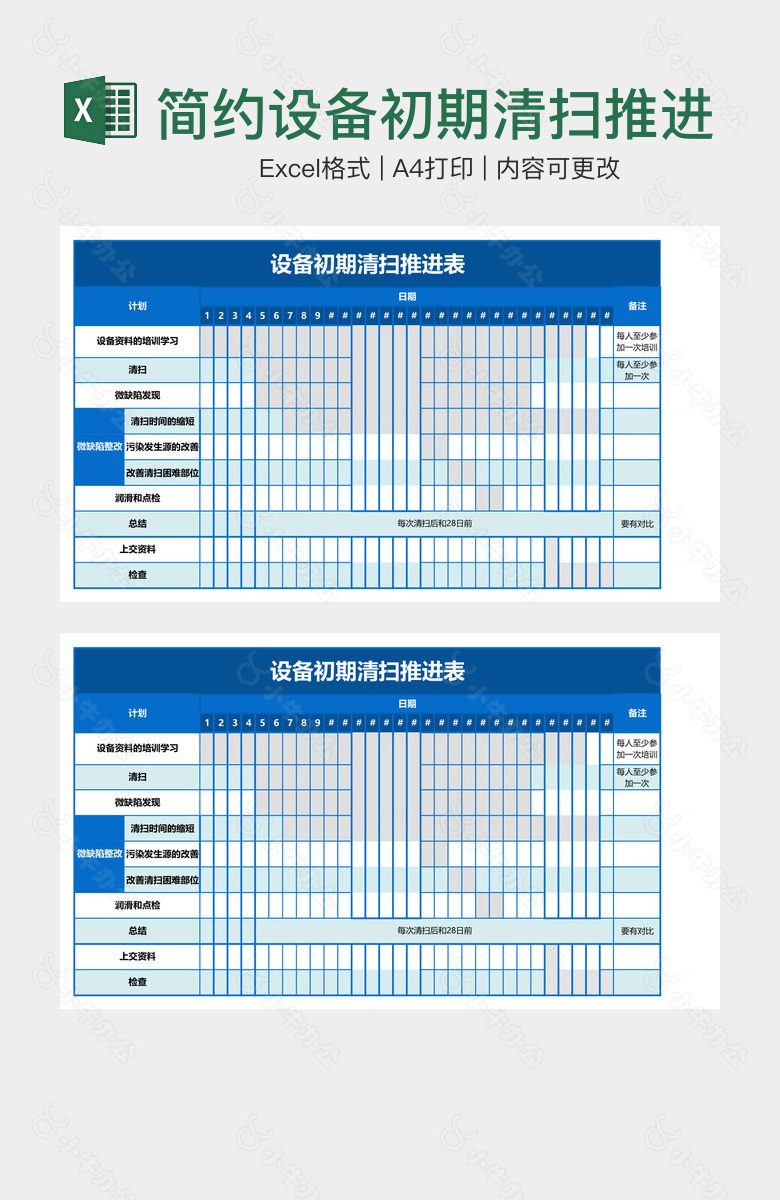 简约设备初期清扫推进表