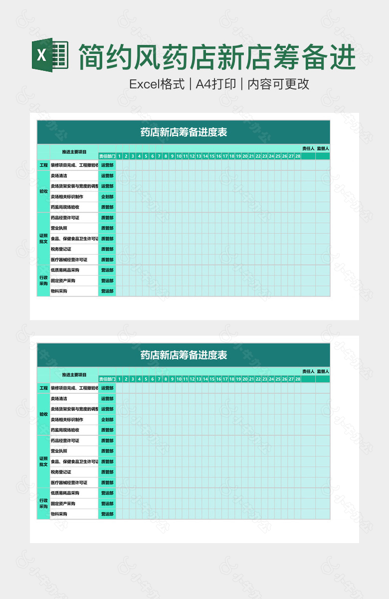 简约风药店新店筹备进度表
