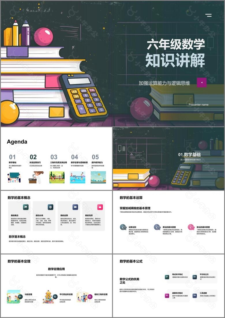 六年级数学知识讲解PPT模板