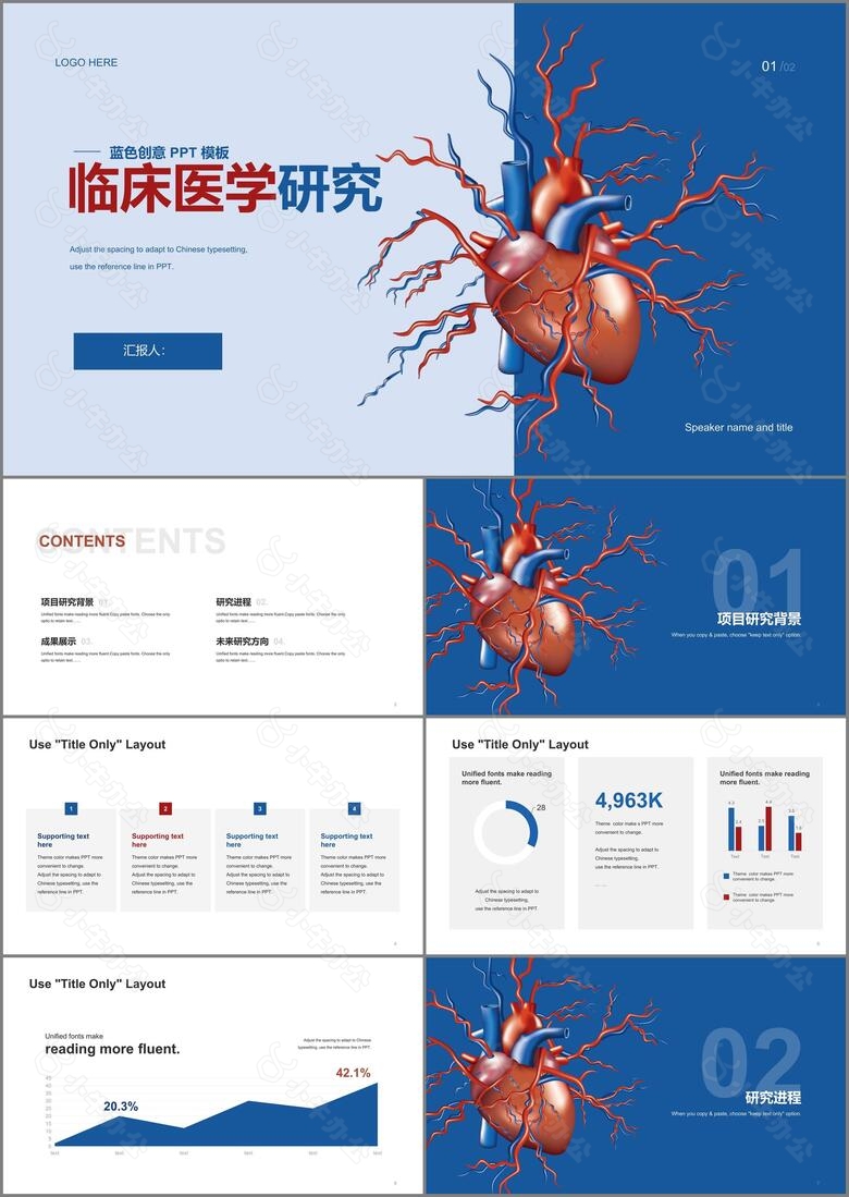 红蓝色创意生物医疗研究报告PPT案例