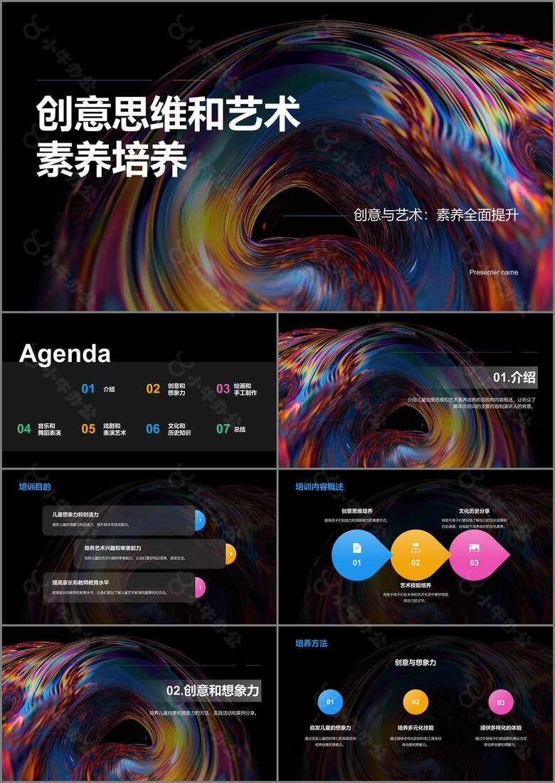 黑色创意思维和艺术素养培养PPT模板